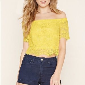 Forever 21 Lace Off the Shoulder Crop Top